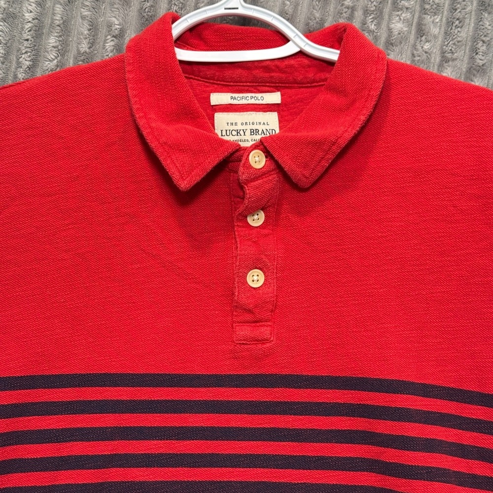 Lucky Brand Polo Shirt Mens Large Pacific Cotton Lightweight Breathable Pocket